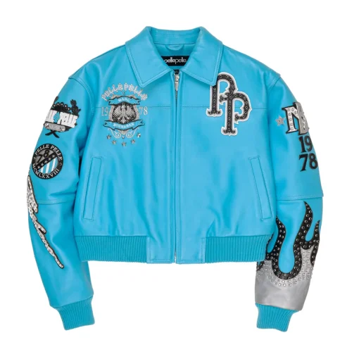 Pelle Pelle World Famous Women’s Blue Crop Leather Jacket (4) Pelle Pelle World Famous Womens Blue Crop Leather Jacket 4